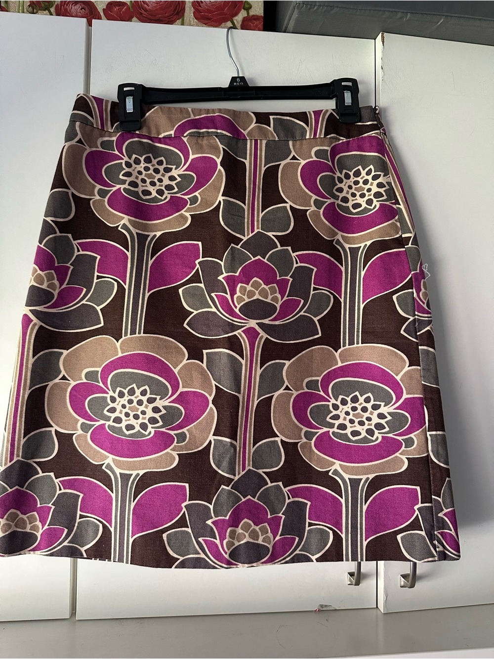 🌸 Boden Floral A-Line Skirt Brown Purple Cotton Lined UK 12R US 8